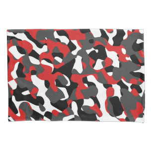 Black Red White Camouflage Print Pattern Pillowcase