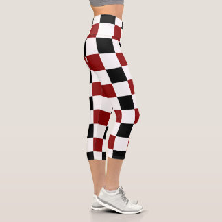 Black Red White Chequered Capri Leggings
