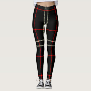 Black, Red, White Cream Colors Twill Tartan; Plaid Leggings