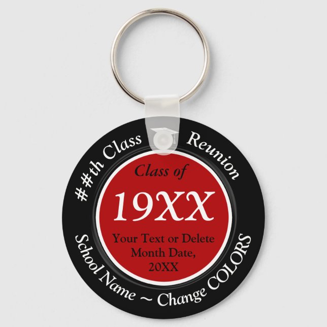 Black Red White Custom Class Reunion Gifts, Favour Keychain (Front)
