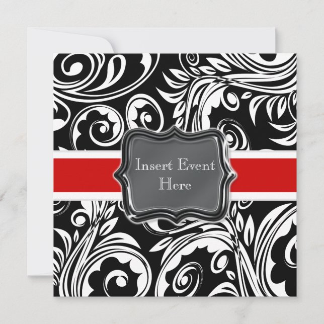 Black red white engagement wedding invitation (Front)