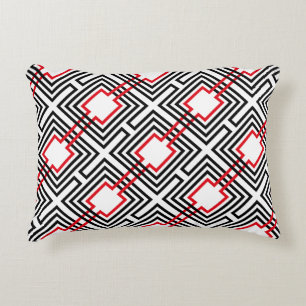 Black Red & White Geometric Decorative Pillow