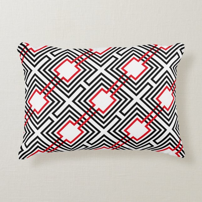 Black Red & White Geometric Decorative Pillow (Front)