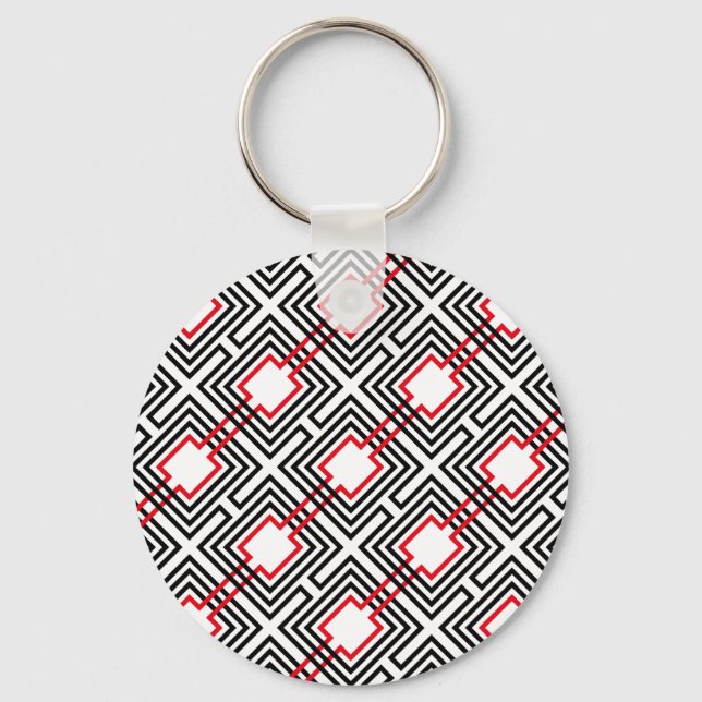 Black Red & White Geometric Keychain (Front)