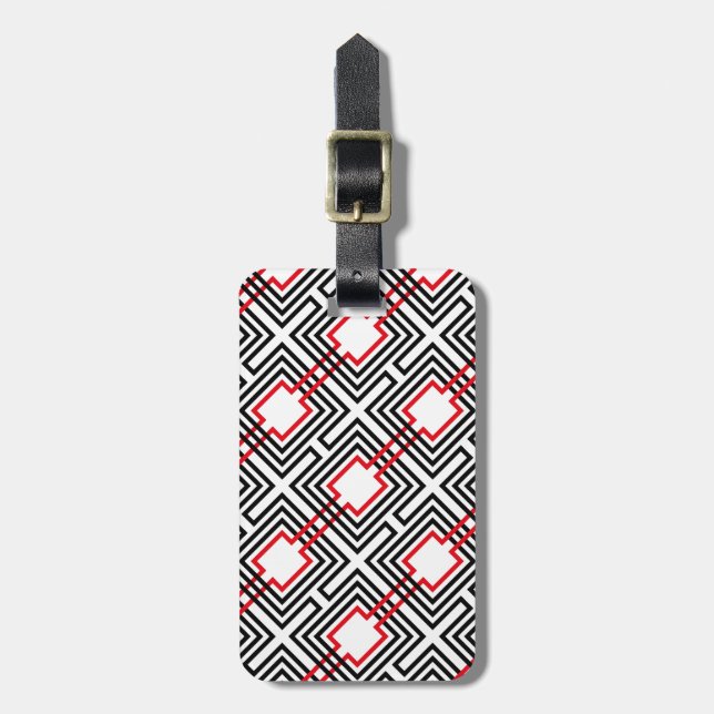 Black Red & White Geometric Luggage Tag (Front Vertical)