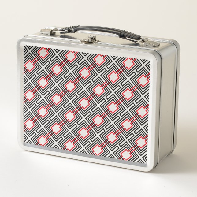 Black Red & White Geometric Metal Lunch Box (Front)