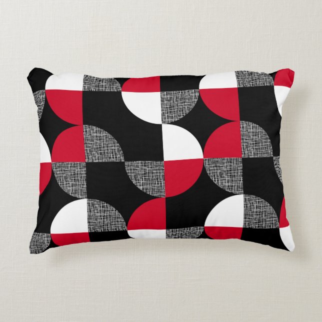 Black, red, white geometric plaid pattern. accent pillow (Front)