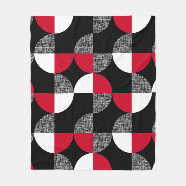 Black, red, white geometric plaid pattern. fleece blanket (Front)