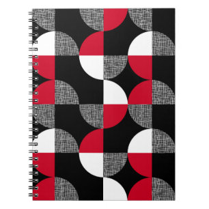 Black, red, white geometric plaid pattern. notebook