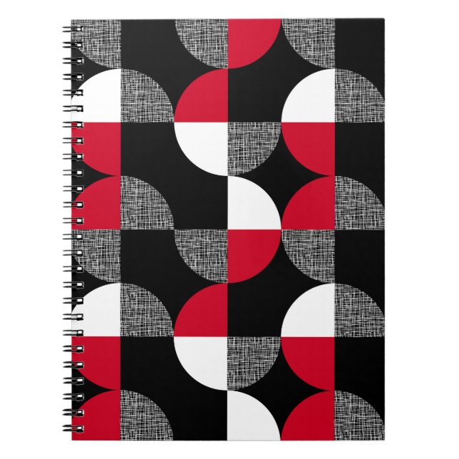 Black, red, white geometric plaid pattern. notebook (Front)