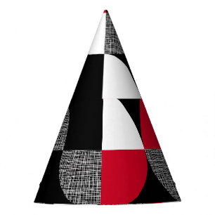 Black, red, white geometric plaid pattern. party hat