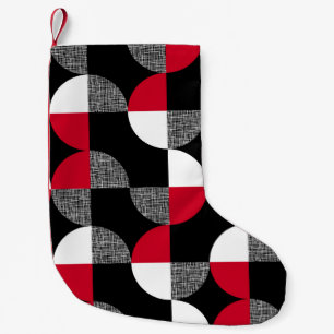 Black, red, white geometric plaid pattern. small christmas stocking