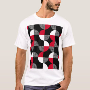 Black, red, white geometric plaid pattern. T-Shirt