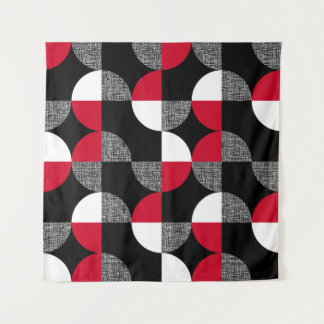Black, red, white geometric plaid pattern. tapestry