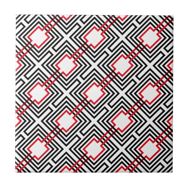 Black Red & White Geometric Tile (Front)