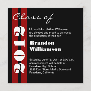 Black Red White Graduation - Change to Any Year Announcement
