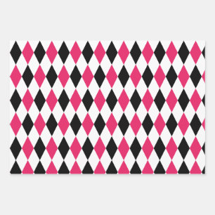 Black Red White Harlequin Diamond print Geometric Wrapping Paper Sheet