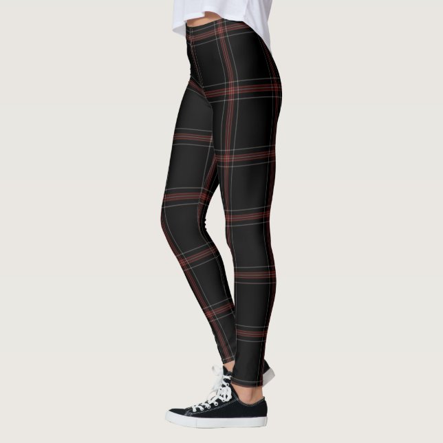 Black Red White Large Tartan Plaid Leggings (Left)