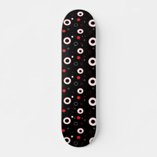 Black Red White Lines and Polka Dot Abstract Skateboard