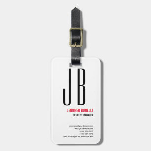 Black Red White Monogram Minimalist Modern Luggage Tag