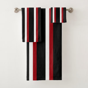 Black Red White Striped Towel Set