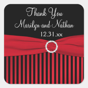 Black, Red, White Striped Wedding Favour Sticker