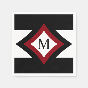 Black, Red & White Stylish Diamond Shaped Monogram Napkin