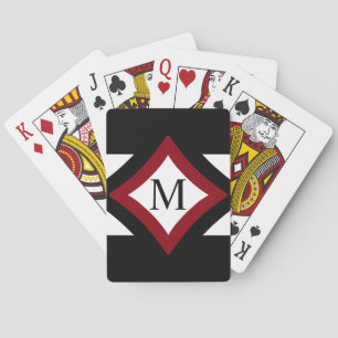 Black, Red & White Stylish Diamond Shaped Monogram Playing Cards