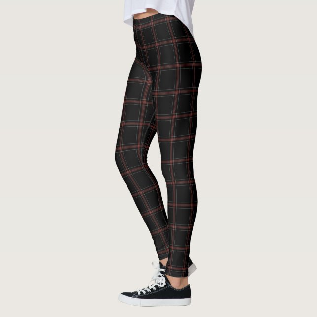 Black Red White Tartan Plaid Leggings (Left)