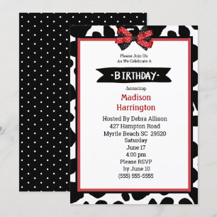 Black Red White Vache Imprimer Invitation Annivers