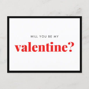 Black Red Will You Be My Valentine Postcard