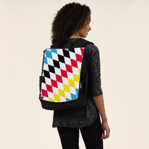 Black Red Yellow Blue Bavaria Diamond Flag Pattern Backpack