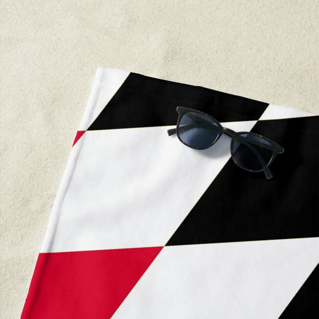 Black Red Yellow Blue Bavaria Diamond Flag Pattern Beach Towel (In Situ)
