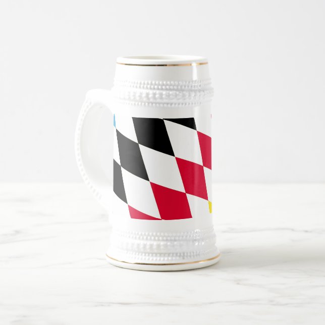 Black Red Yellow Blue Bavaria Diamond Flag Pattern Beer Stein (Front Left)