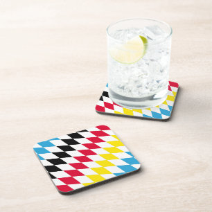 Black Red Yellow Blue Bavaria Diamond Flag Pattern Coaster