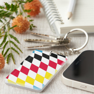 Black Red Yellow Blue Bavaria Diamond Flag Pattern Keychain