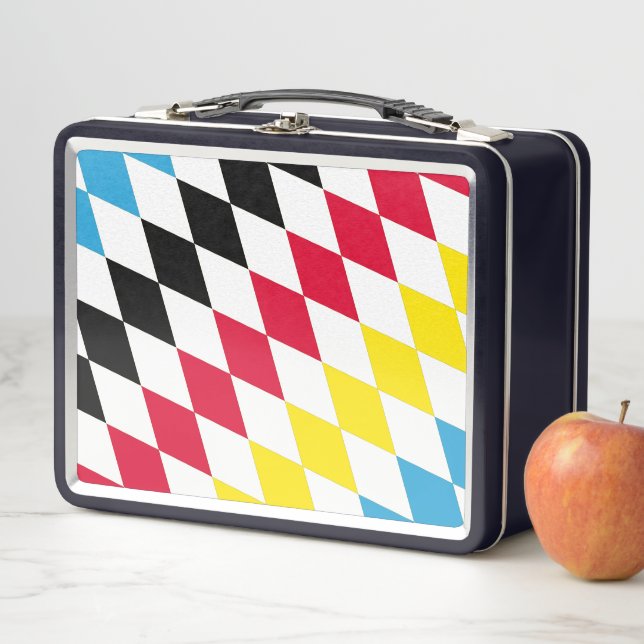Black Red Yellow Blue Bavaria Diamond Flag Pattern Metal Lunch Box (In Situ)