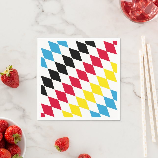 Black Red Yellow Blue Bavaria Diamond Flag Pattern Napkin (Insitu)