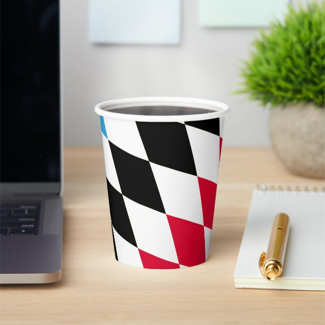 Black Red Yellow Blue Bavaria Diamond Flag Pattern Paper Cups (Insitu)