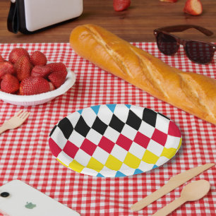 Black Red Yellow Blue Bavaria Diamond Flag Pattern Paper Plate