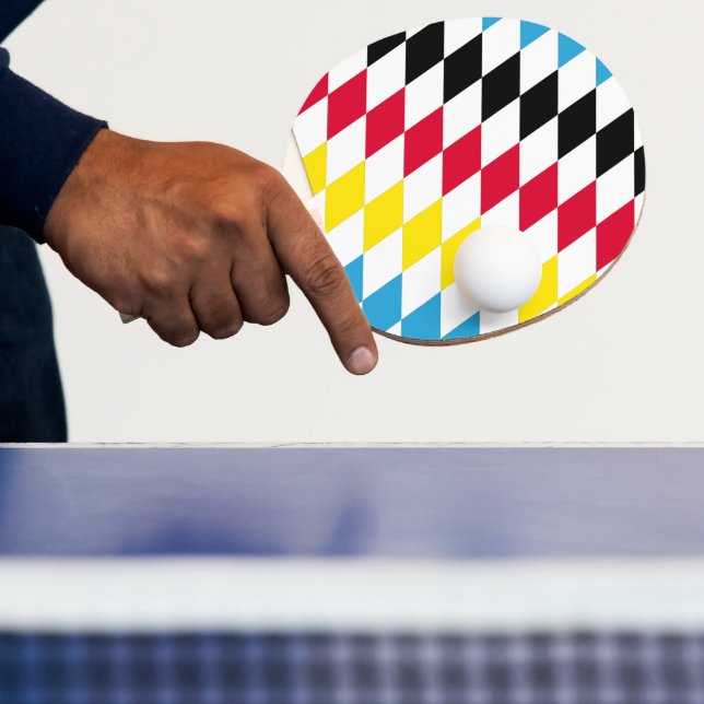 Black Red Yellow Blue Bavaria Diamond Flag Pattern Ping Pong Paddle (Insitu)