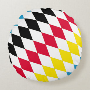 Black Red Yellow Blue Bavaria Diamond Flag Pattern Round Pillow