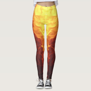 Black Red Yellow Ombre Flames Leggings