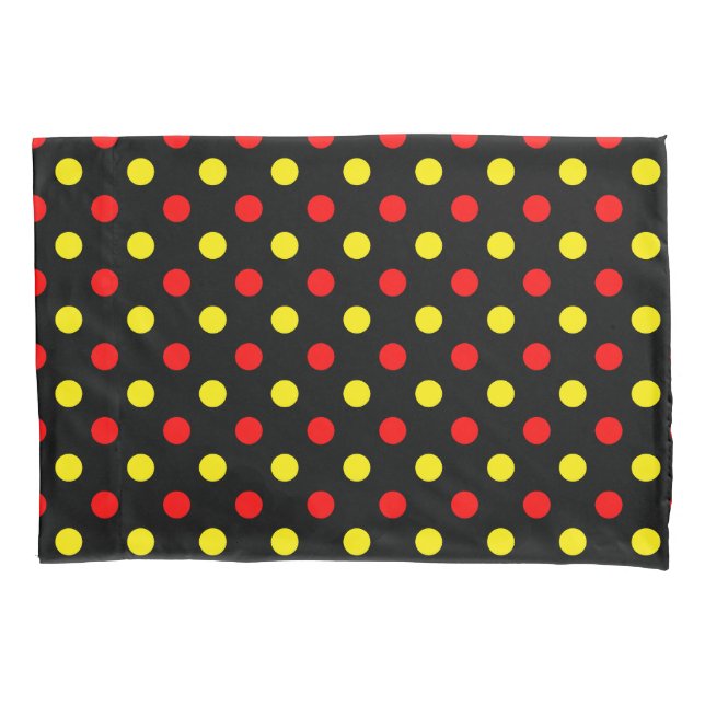 Black  Red Yellow Polka Dots Design  Pillowcase (Front)
