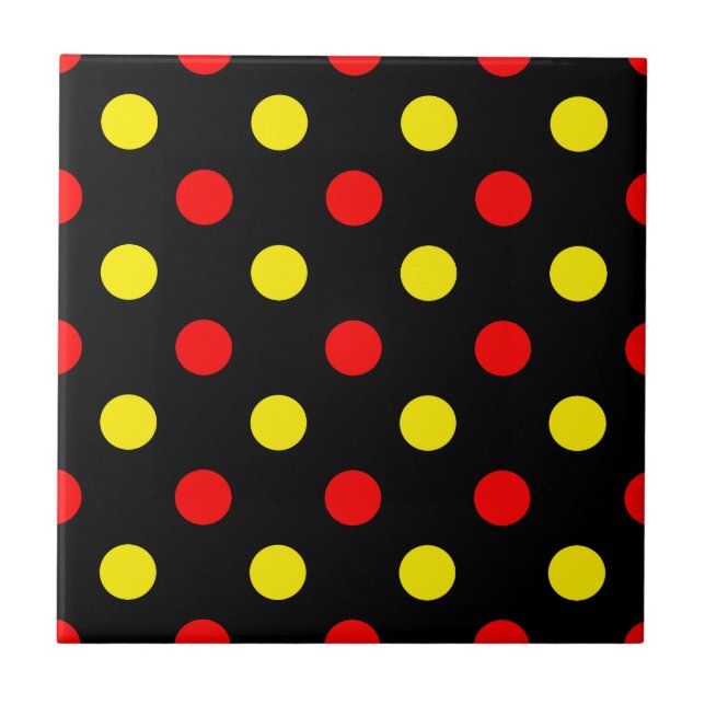 Black  Red Yellow Polka Dots Design  Tile (Front)