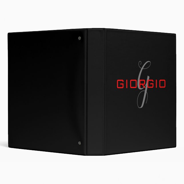 Black Red Your Name Initial Monogram Modern Binder (Background)