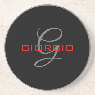 Black Red Your Name Initial Monogram Modern Coaster