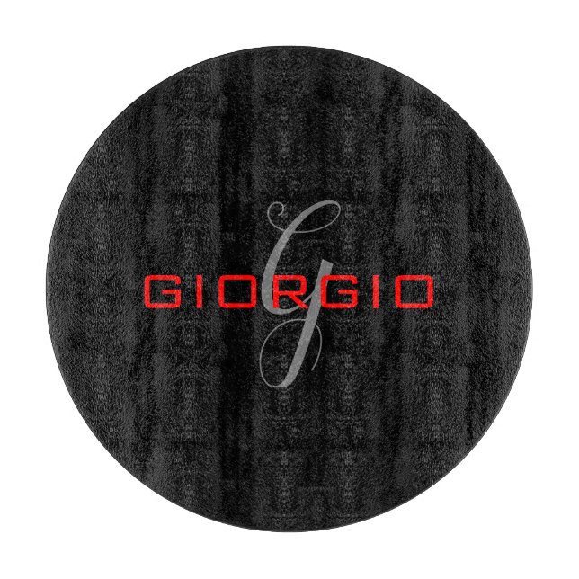 Black Red Your Name Initial Monogram Modern Cutting Board (Front)