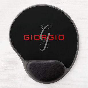 Black Red Your Name Initial Monogram Modern Gel Mouse Pad