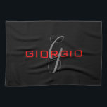 Black Red Your Name Initial Monogram Modern Kitchen Towel<br><div class="desc">Modern Professional Simple Design.</div>